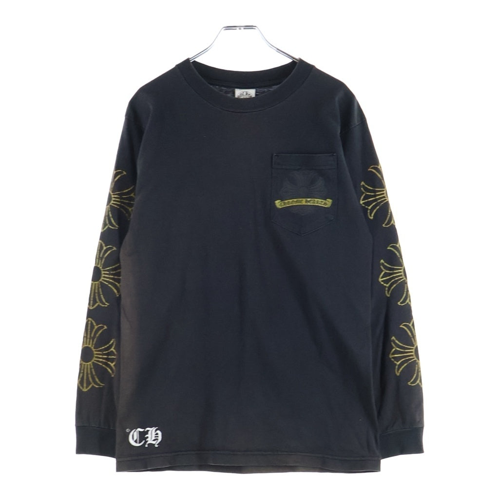 CHROME HEARTS(クロムハーツ) OLD CH PLS HORSESHOE L/S TEE CHプラス ホースシュープリント クルーネック長袖Tシャツ ロングスリーブカットソー ブラック/ゴールド