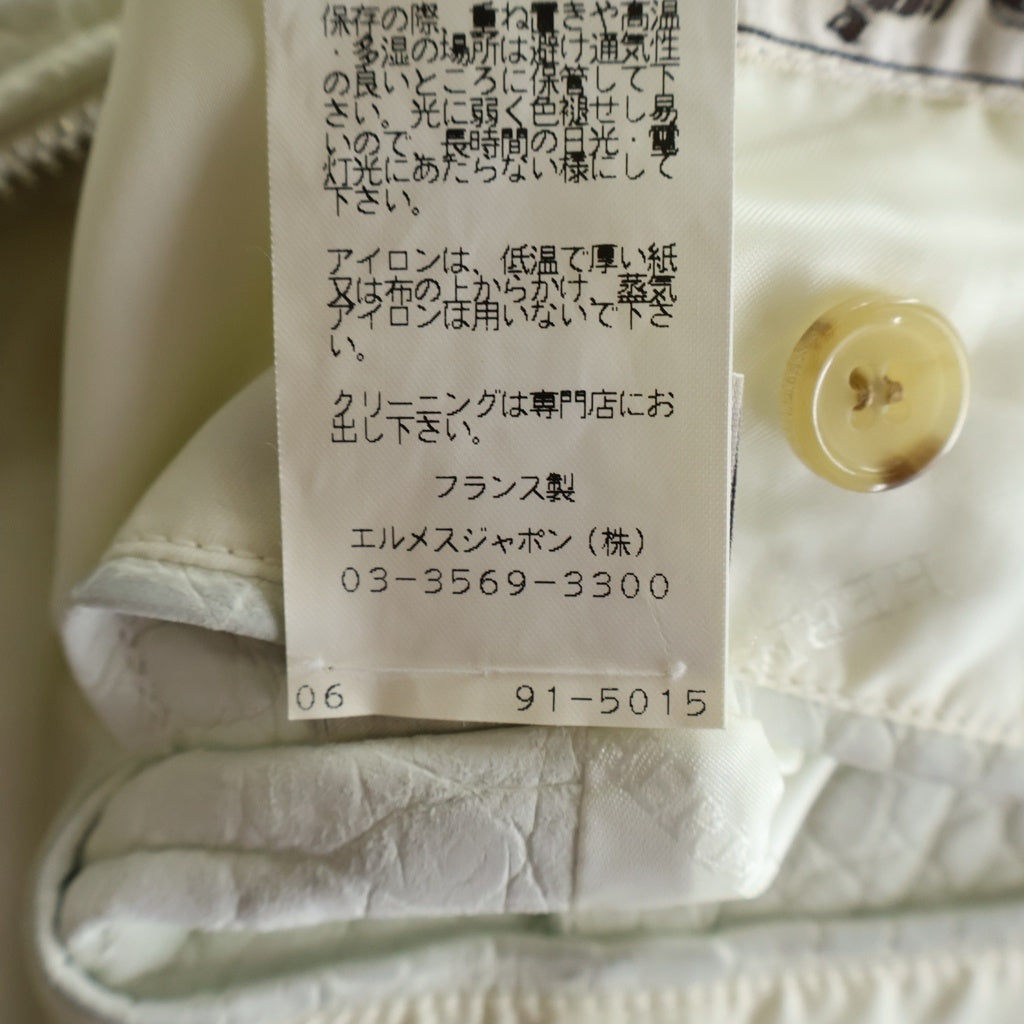 HERMES(エルメス) クロコレザー リブニット ジップアップ ボンバージャケット ホワイト