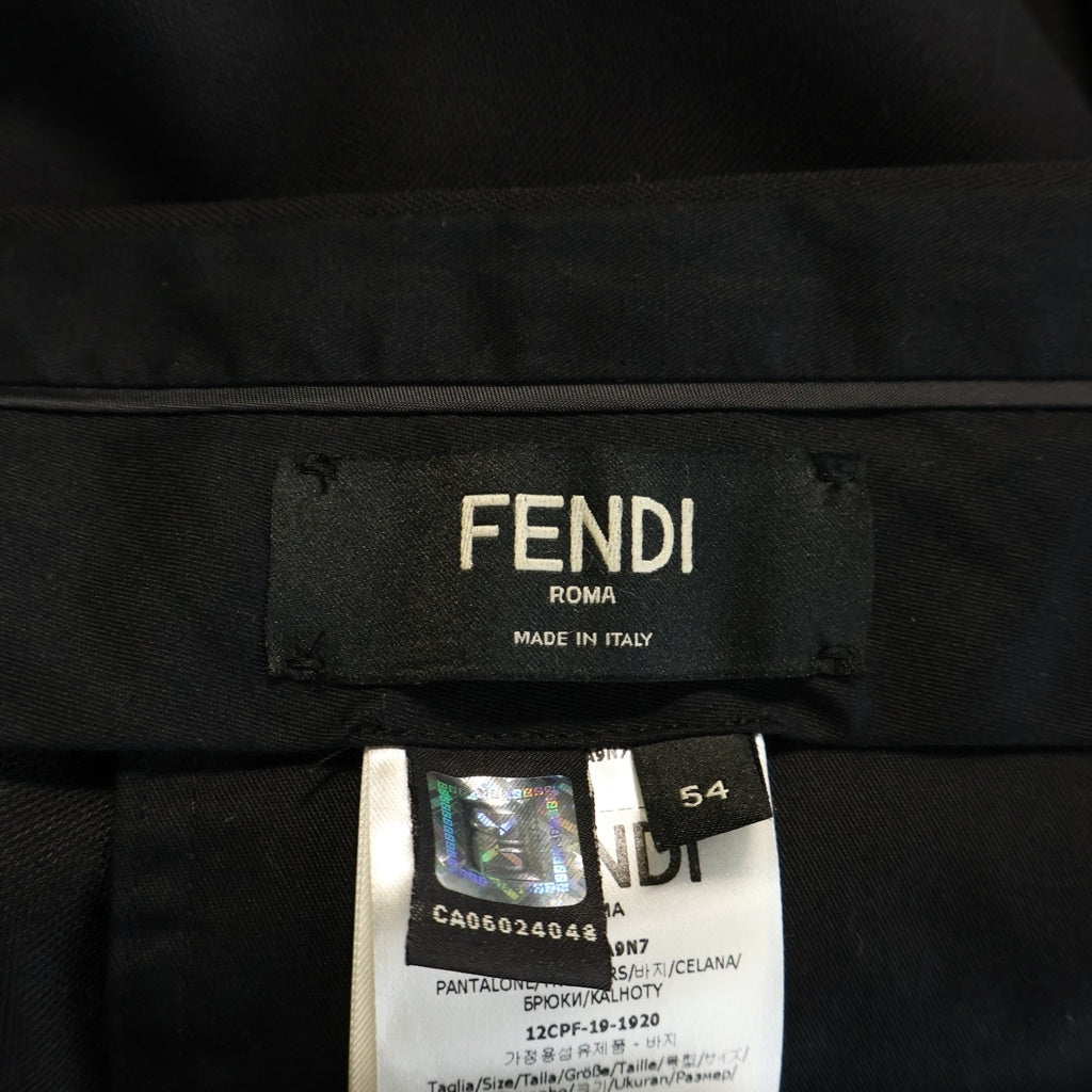FENDI(フェンディ) 19AW ウール チェーンサイドライン ノータック スラックス パンツ ブラック FB0532 A9N7