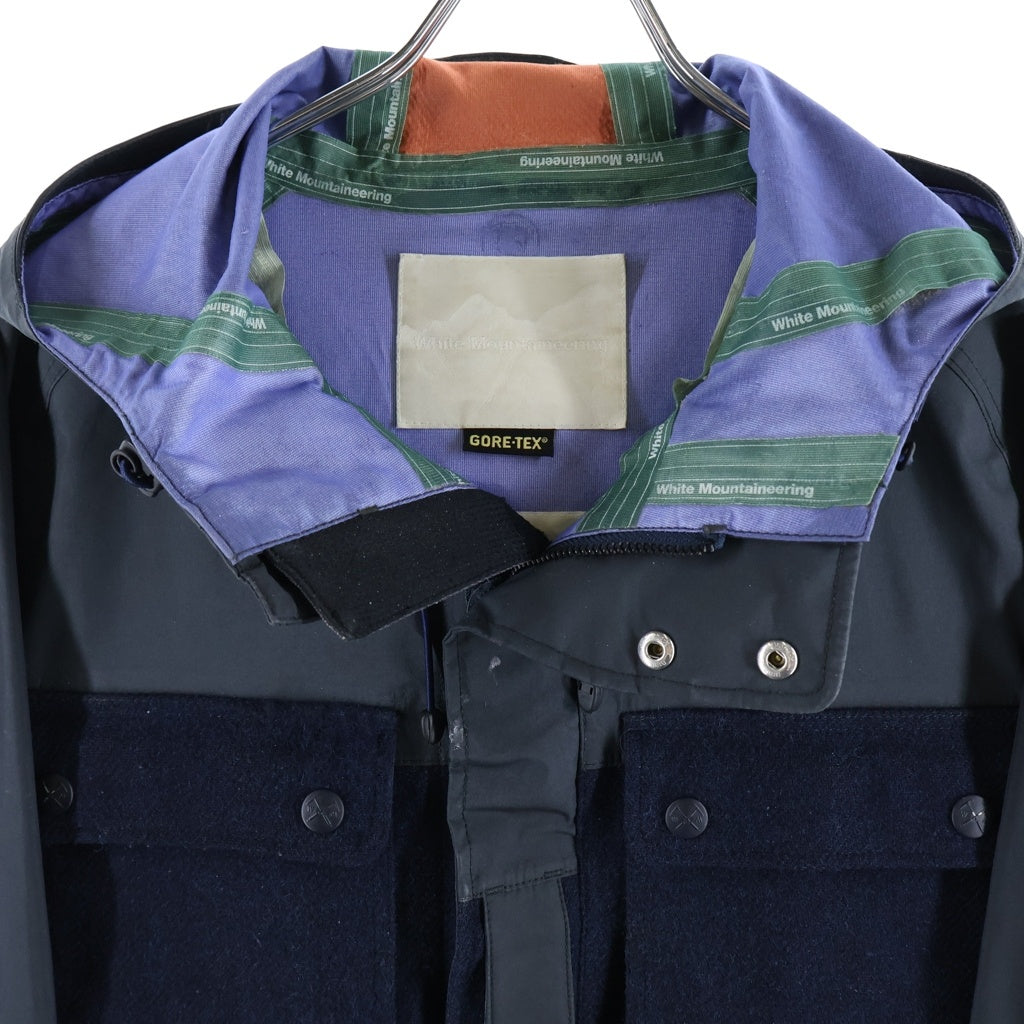 White Mountaineering(ホワイトマウンテニアリング) 12AW GORE-TEX MOUNTAIN JACKET ゴアテックス ウール切替 フーデッドマウンテンジャケット パーカー ネイビー WM1273201