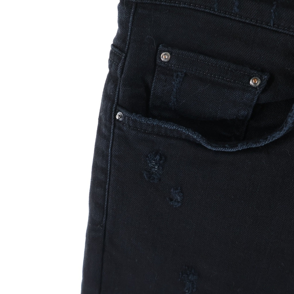 AMIRI(アミリ) MX1 蛇腹レザー ダメージ加工 デニム ジーンズ スキニーパンツ ブラック