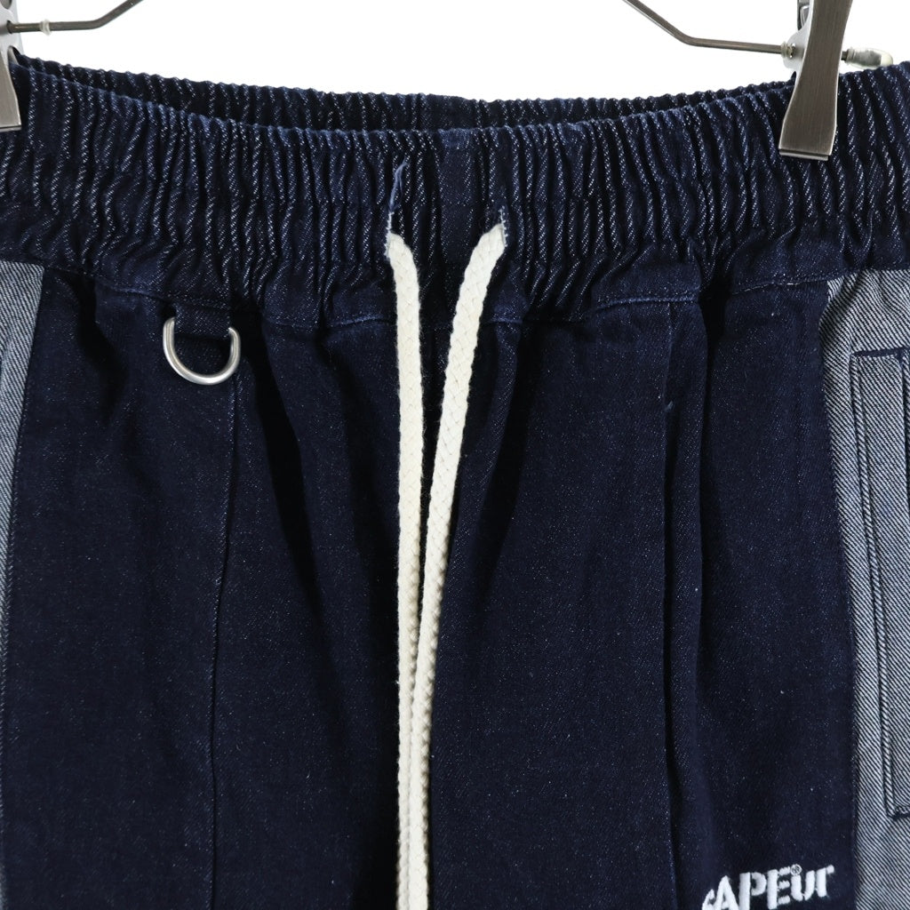 SAPEur(サプール) DENIM TRACK PANTS ロゴ刺繍 デニム イージージョガーパンツ インディゴ