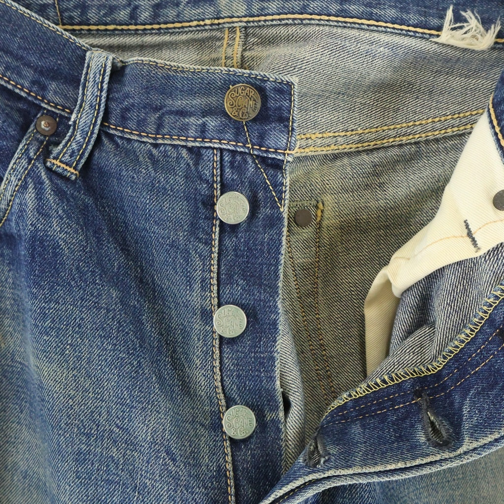 SUGAR CANE(シュガーケーン) STAR JEANS 065 レザーパッチ 隠しリベット セルビッチ レギュラーストレート デニムパンツ インディゴ