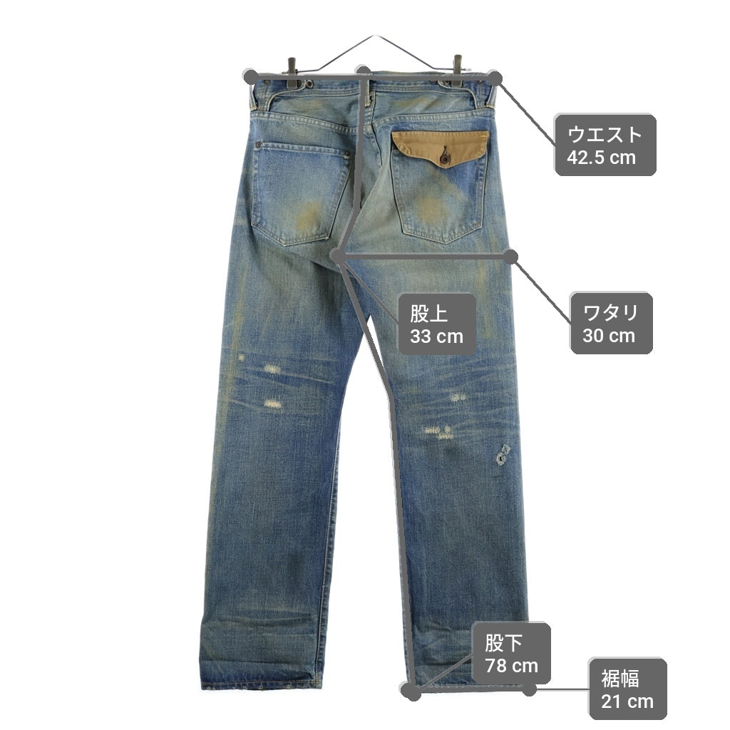 RRL(ダブルアールエル) ALASKA USA製 ダック地フラップバックポケット 月桂樹ボタン セルビッチ ボタンフライ ストレートデニムパンツ インディゴ