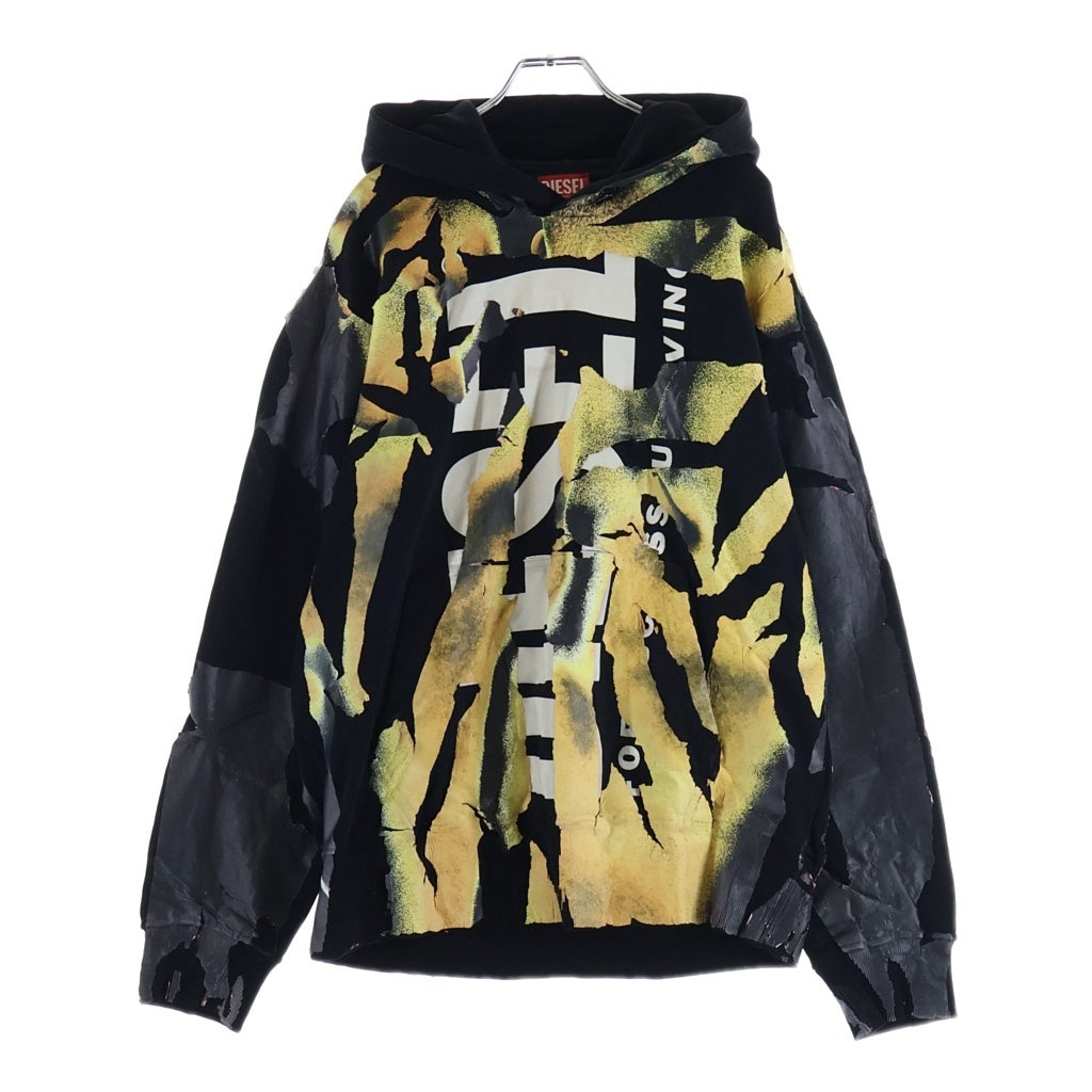 DIESEL(ディーゼル) 24AW S-MAC-HOOD-M1 ロゴエンブロイダリー デジタルプリント ラバー加工 プルオーバーパーカー フーディ ブラック A11753