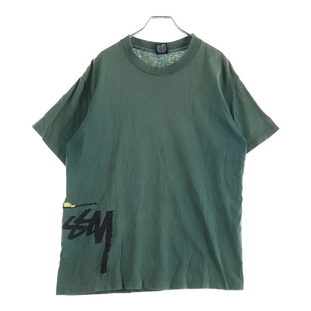 STUSSY(ステューシー) 80S VINTAGE OLD ヴィンテージ オールド 黒タグ USA製 クラフトマンプリント クルーネック半袖Tシャツ カットソー グリーン