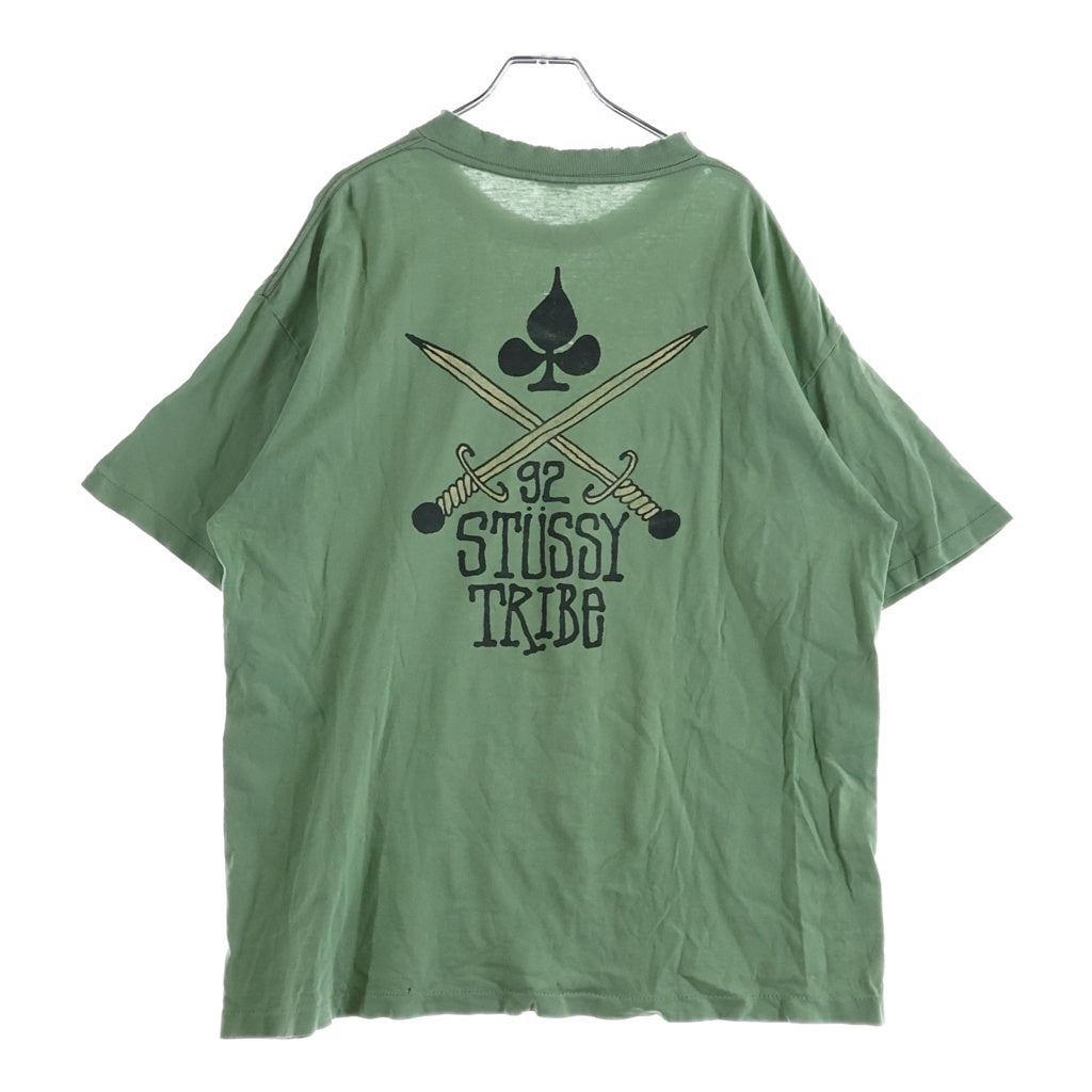 STUSSY(ステューシー) 90S VINTAGE OLD ヴィンテージ オールド 黒タグ USA製 両面ロゴプリント クルーネック半袖Tシャツ カットソー ライトグリーン