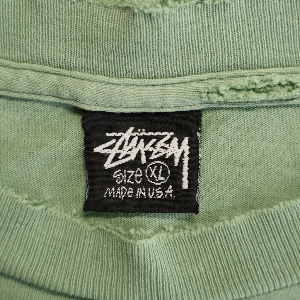 STUSSY(ステューシー) 90S VINTAGE OLD ヴィンテージ オールド 黒タグ USA製 両面ロゴプリント クルーネック半袖Tシャツ カットソー ライトグリーン