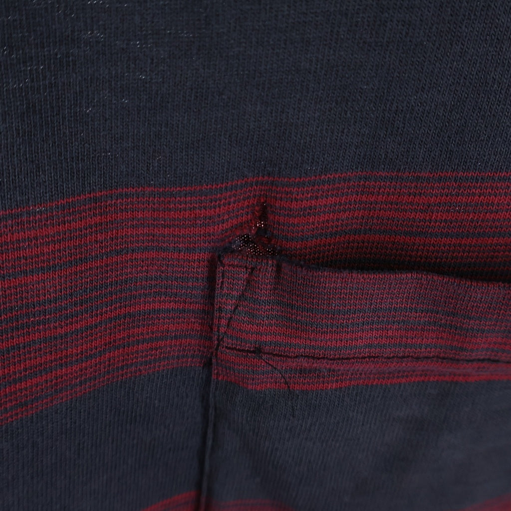 STUSSY(ステューシー) 80S VINTAGE OLD ヴィンテージ オールド バータグ フロントポケット ボーダー クルーネック半袖Tシャツ カットソー レッド/ブラック