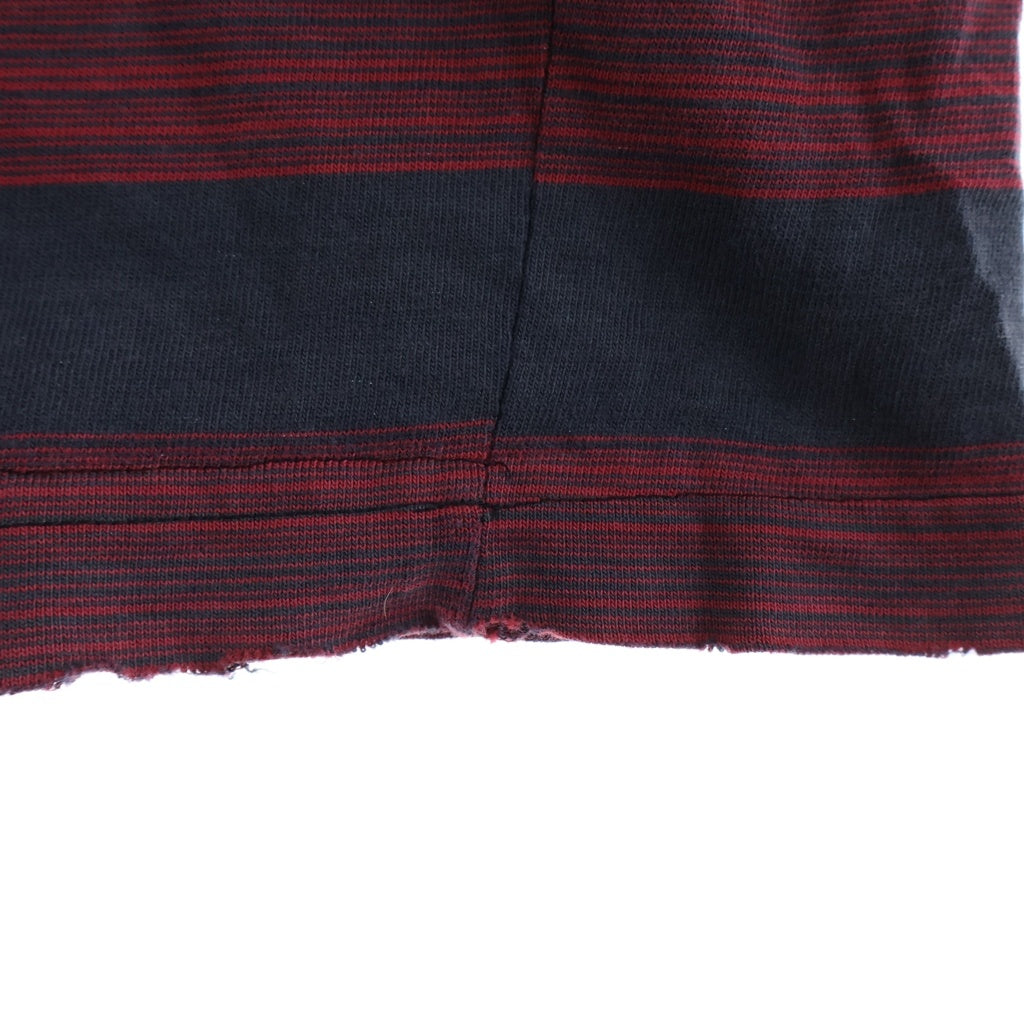 STUSSY(ステューシー) 80S VINTAGE OLD ヴィンテージ オールド バータグ フロントポケット ボーダー クルーネック半袖Tシャツ カットソー レッド/ブラック