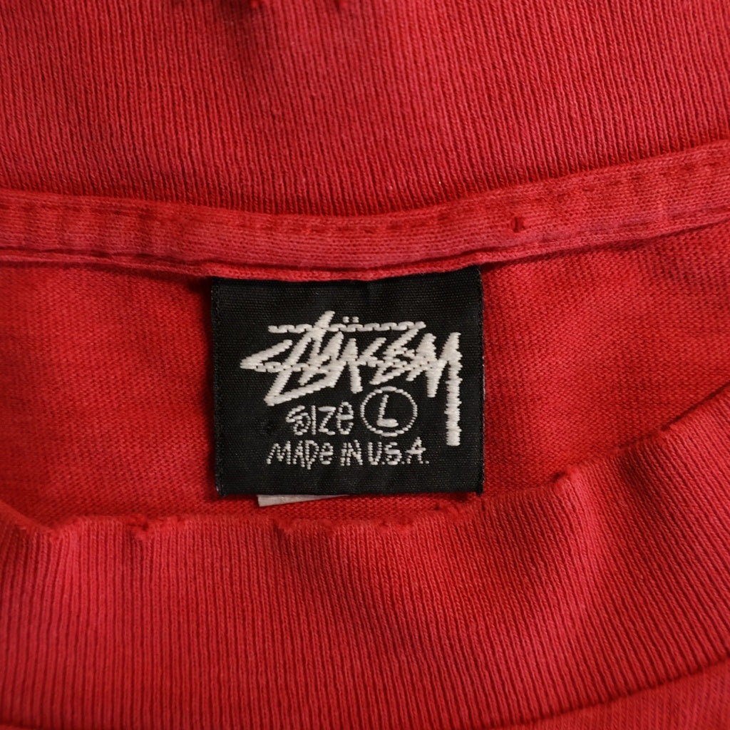 STUSSY(ステューシー) 80-90S VINTAGE OLD ヴィンテージ オールド 黒タグ USA製 フロントロゴプリント クルーネック半袖Tシャツ カットソー レッド