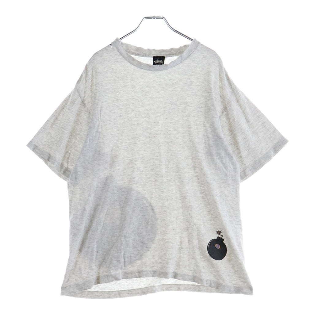STUSSY(ステューシー) 80S VINTAGE OLD ヴィンテージ オールド 黒タグ USA製 ボムプリント クルーネック半袖Tシャツ カットソー ホワイト