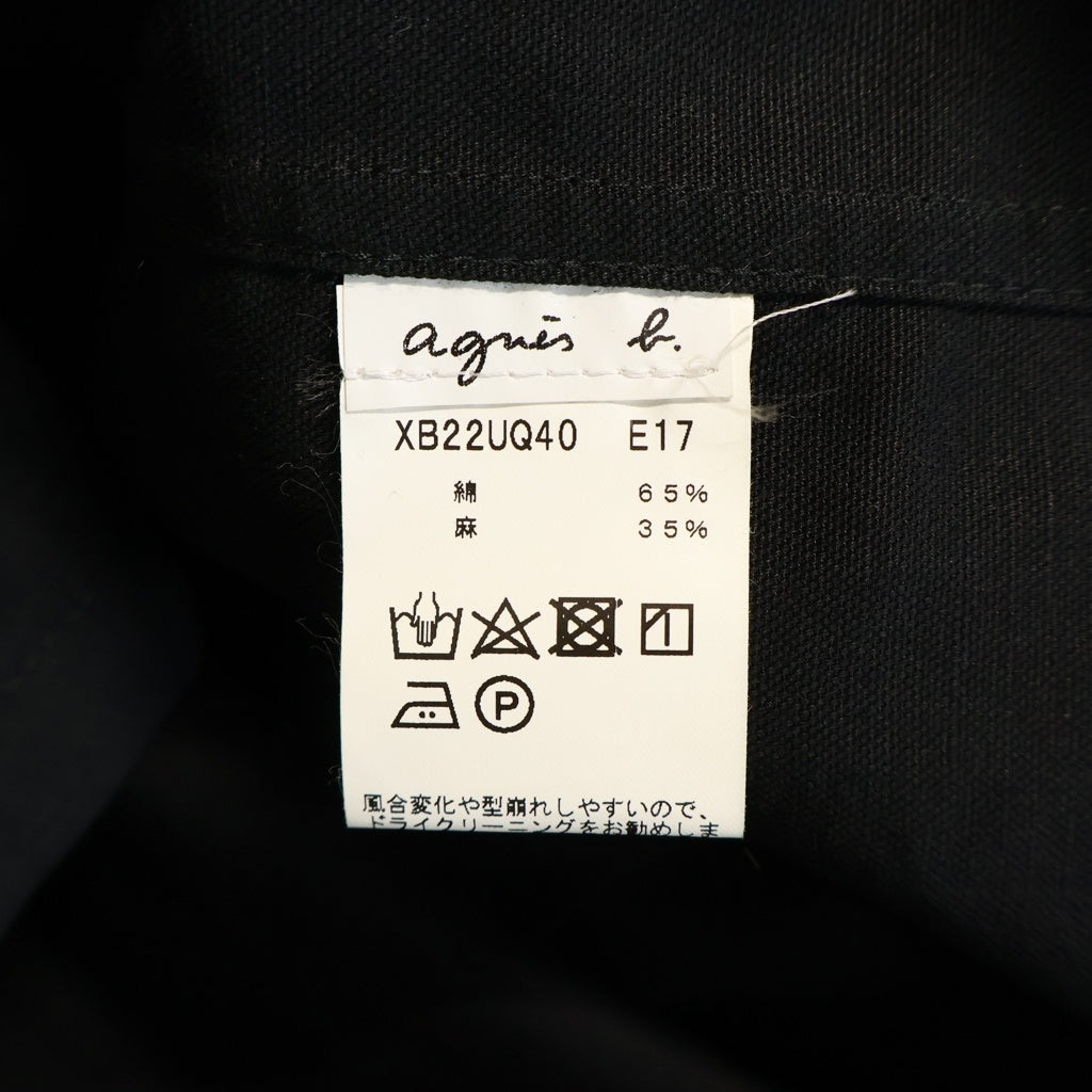 agnes b. homme(アニエスベーオム) リネン混 チンストラップ ワーク カバーオール ジャケット ブラック XB22UQ40