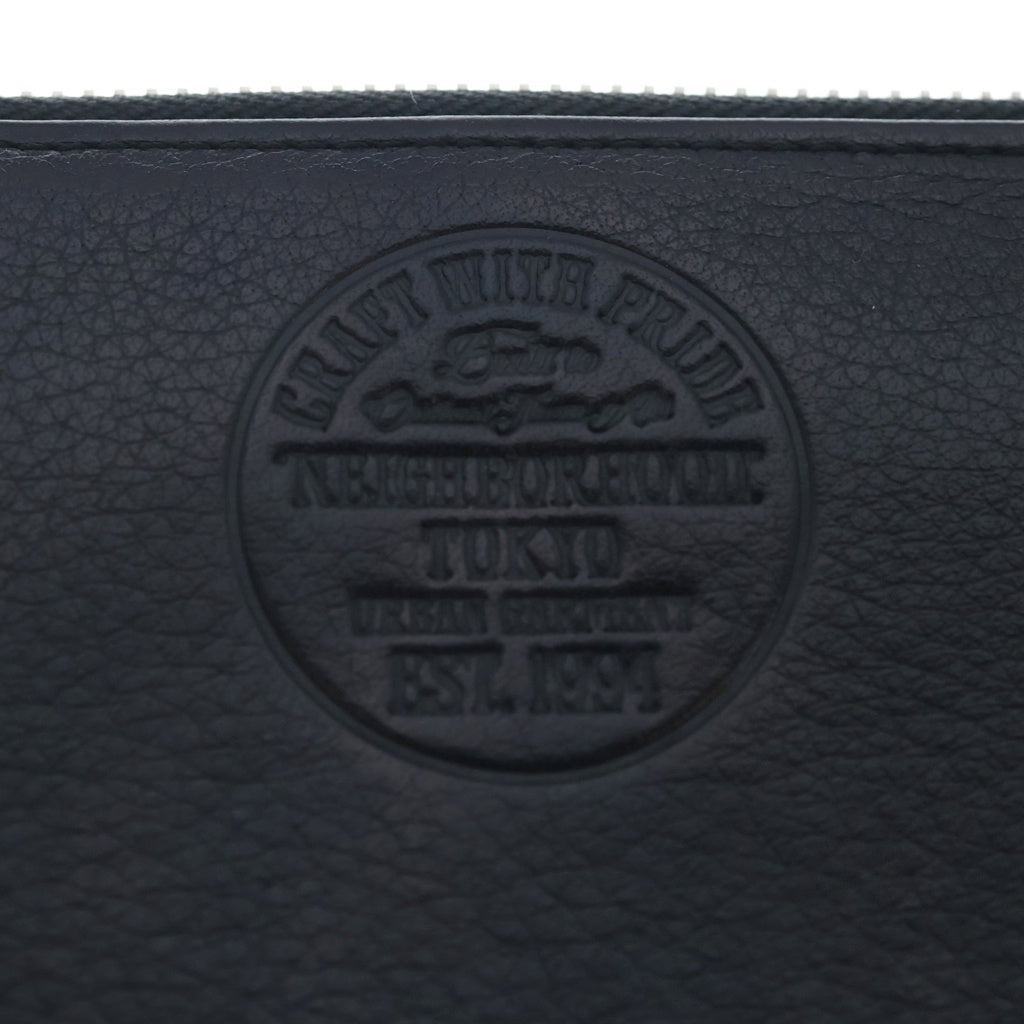 NEIGHBORHOOD(ネイバーフッド) ×PORTER PURSE-L CL-WALLET ポーター ロゴエンボス加工 レザーラウンドジップウォレット 長財布 ブラック 162YSPTN-AC02