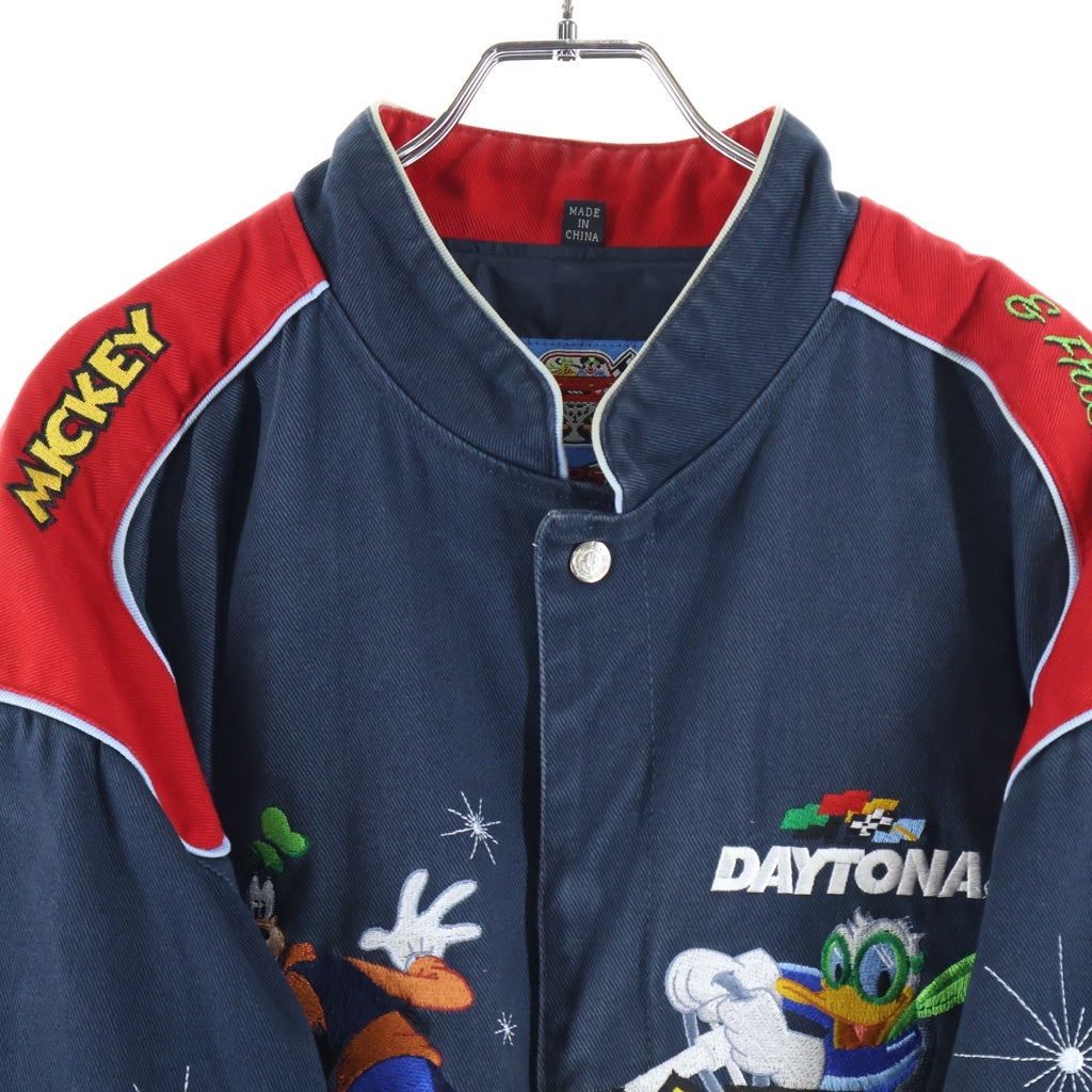 JH Design(ジェイエイチデザイン) Disney ディズニー ミッキー&フレンズ 両面デザイン コットン レーシングジャケット ネイビー/レッド