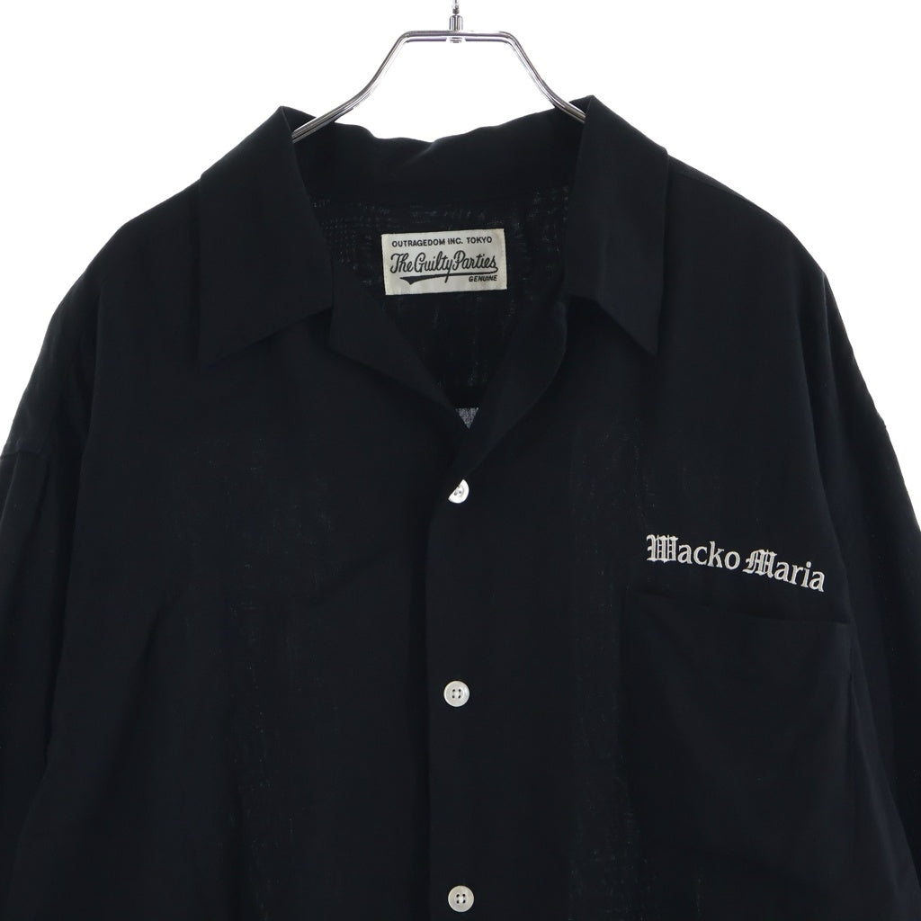 WACKO MARIA(ワコマリア) 23AW 50S OPEN COLLAR SHIRT TYPE-2 ロゴエンブロイダリー オープンカラー 開襟 長袖シャツ ブラック 23FW-WMS-OC10