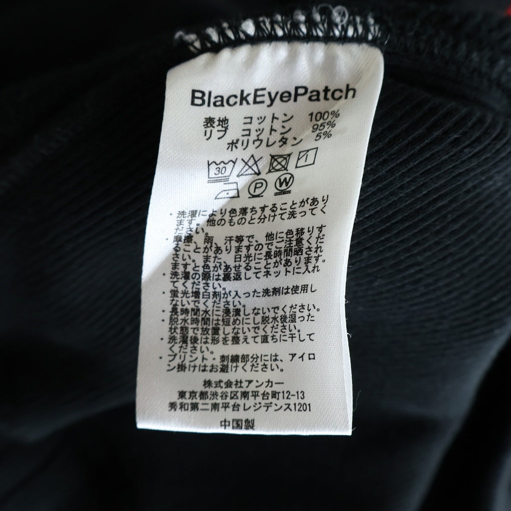 THE BLACK EYE PATCH(ブラックアイパッチ) LOGO SWEAT SHIRT フロントロゴ 取扱注意 プルオーバースウェットパーカー フーディー ブラック