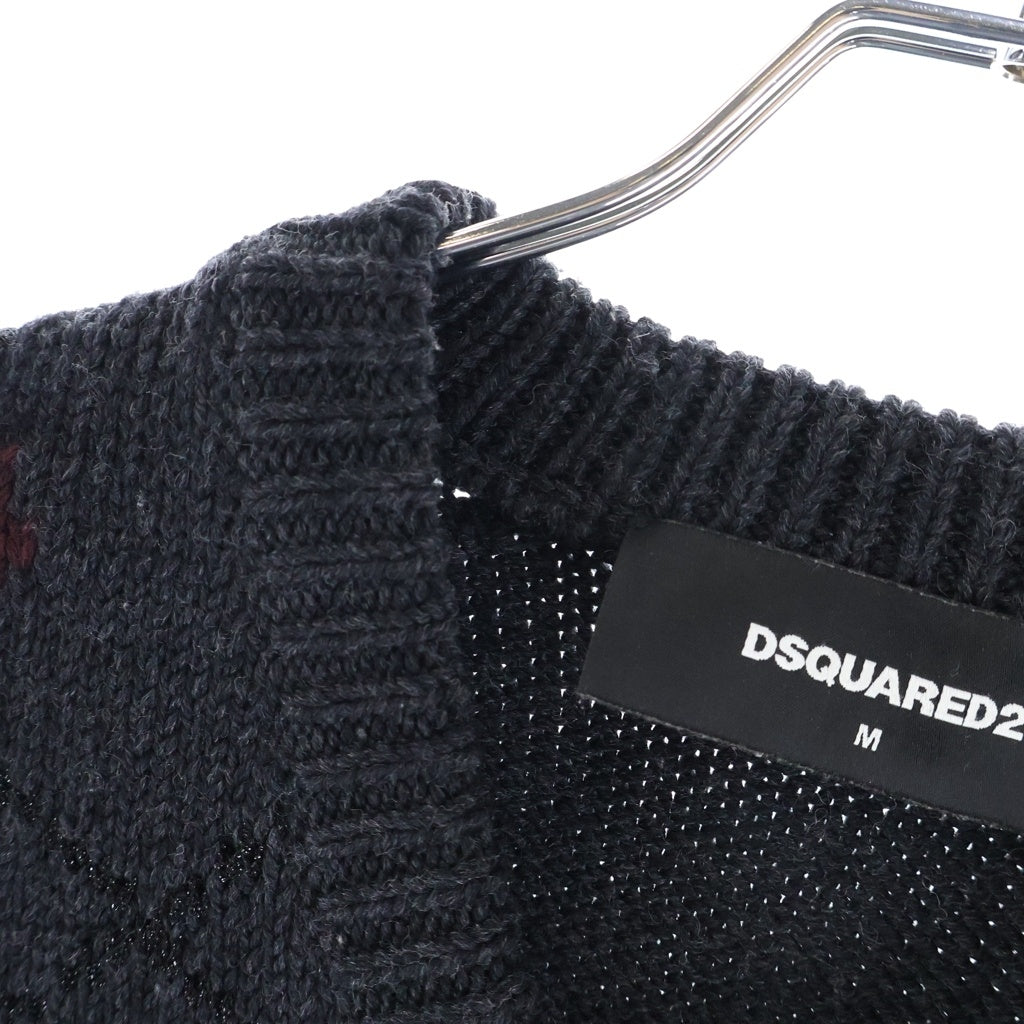 DSQUARED2(ディースクエアード) 17AW メープルリーフ アーガイル柄 Vネックニットベスト セーター グレー S71HA0744