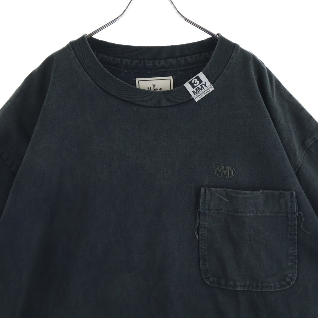 MAISON MIHARAYASUHIRO(メゾンミハラヤスヒロ) 25SS AMATEUR SEWN LIKE T-SHIRT アマチュア ソーン ライク ロゴエンブロイダリー クルーネック半袖Tシャツ カットソー ブラック A14TS601