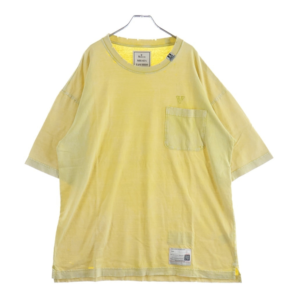 MAISON MIHARAYASUHIRO(メゾンミハラヤスヒロ) 25AW BLEACHED T-SHIRT ブリーチ加工 ロゴエンブロイダリー クルーネック半袖Tシャツ カットソー イエロー A15TS632