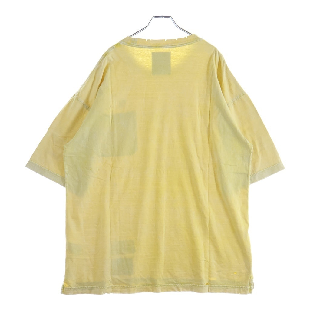 MAISON MIHARAYASUHIRO(メゾンミハラヤスヒロ) 25AW BLEACHED T-SHIRT ブリーチ加工 ロゴエンブロイダリー クルーネック半袖Tシャツ カットソー イエロー A15TS632
