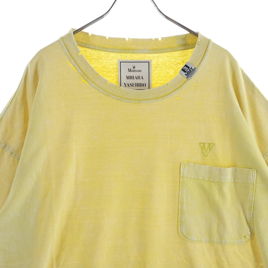 MAISON MIHARAYASUHIRO(メゾンミハラヤスヒロ) 25AW BLEACHED T-SHIRT ブリーチ加工 ロゴエンブロイダリー クルーネック半袖Tシャツ カットソー イエロー A15TS632