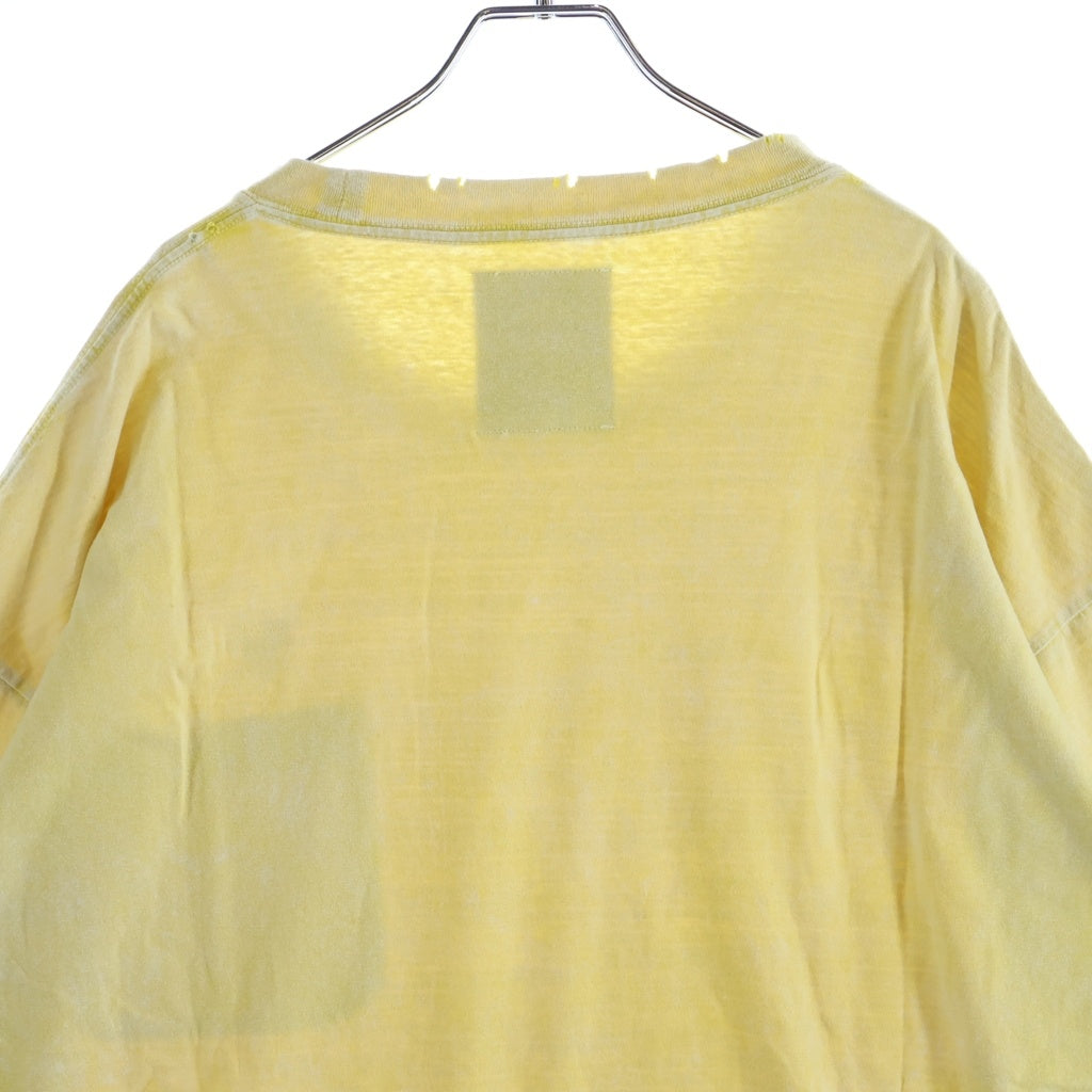 MAISON MIHARAYASUHIRO(メゾンミハラヤスヒロ) 25AW BLEACHED T-SHIRT ブリーチ加工 ロゴエンブロイダリー クルーネック半袖Tシャツ カットソー イエロー A15TS632