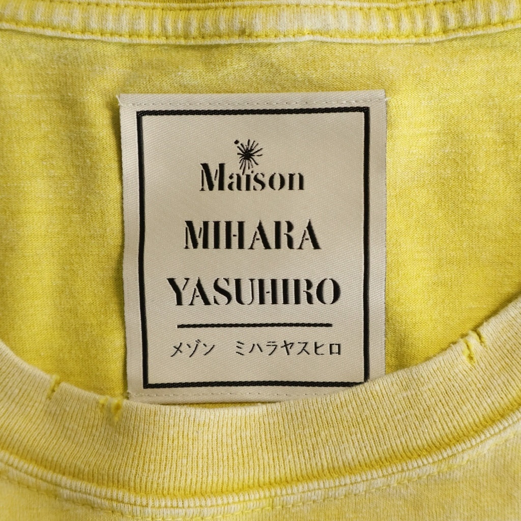 MAISON MIHARAYASUHIRO(メゾンミハラヤスヒロ) 25AW BLEACHED T-SHIRT ブリーチ加工 ロゴエンブロイダリー クルーネック半袖Tシャツ カットソー イエロー A15TS632