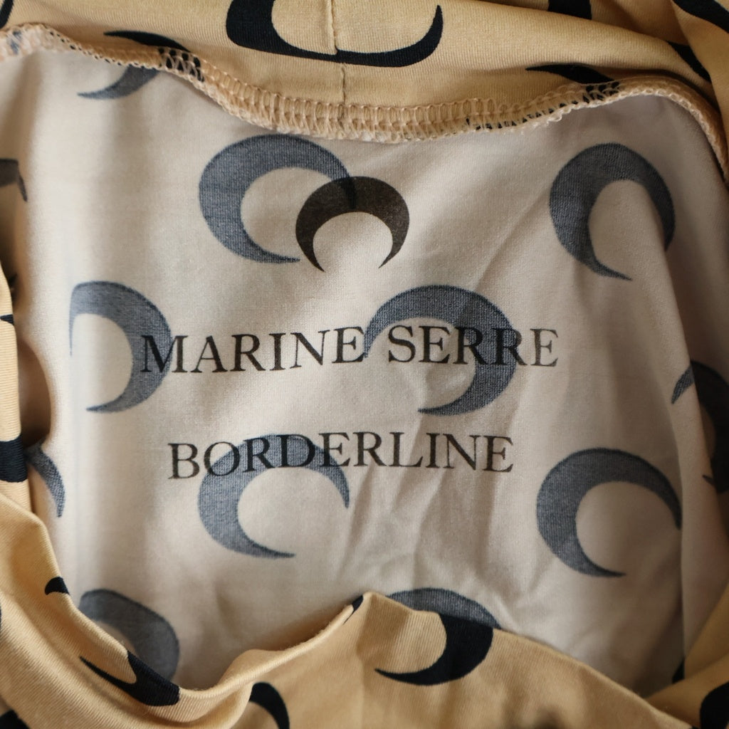MARINE SERRE(マリーン セル) BORDERLINE MAN ボーダーライン ムーン総柄 タートルネック長袖カットソー セカンドスキン ベージュ