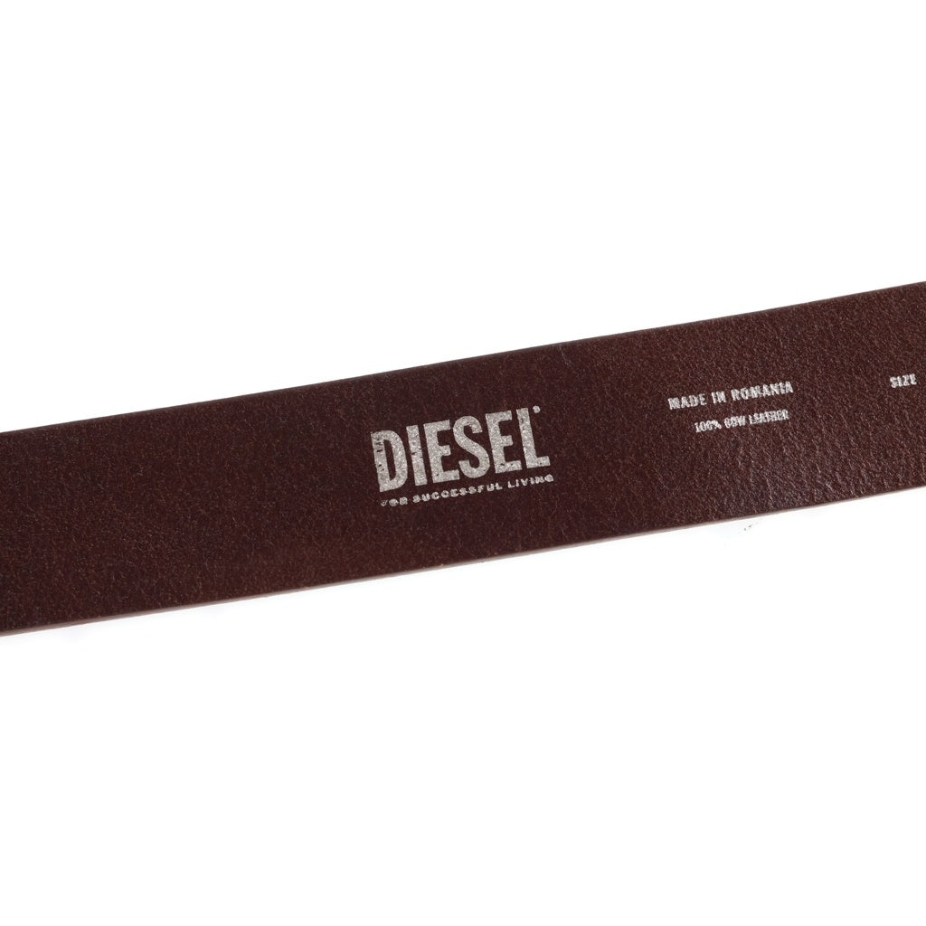 DIESEL(ディーゼル) Dロゴシルバーバックル レザー ベルト ブラウン X08518