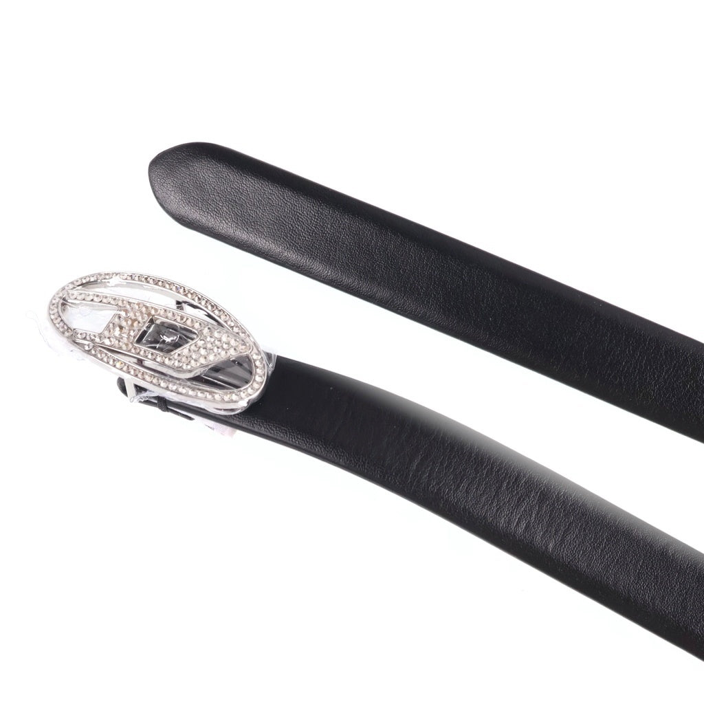 DIESEL(ディーゼル) B-1DR STRASS 20 オーバルDバックル ラインストーン レザー ベルト ブラック レディース X09972