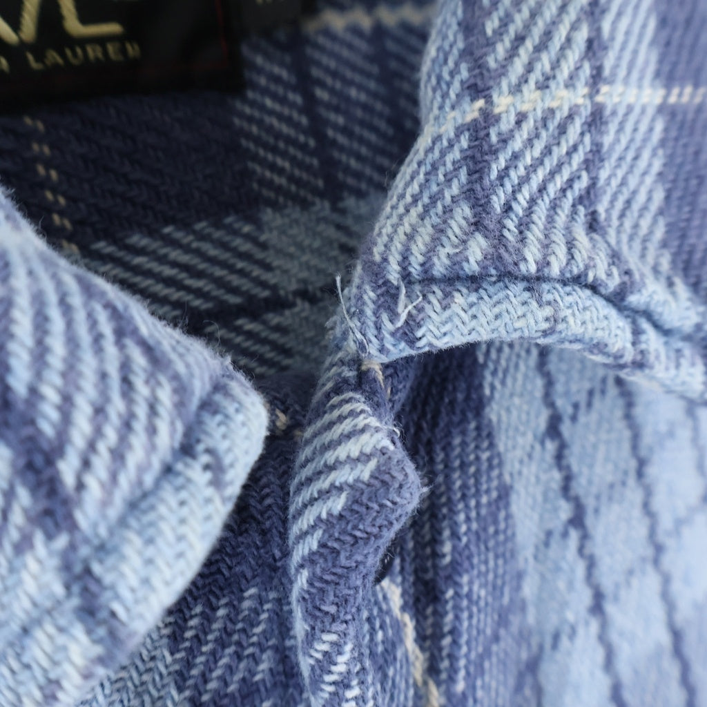 RRL(ダブルアールエル) コットンツイル スナップボタンヘビネル 長袖チェックシャツジャケット ブルー