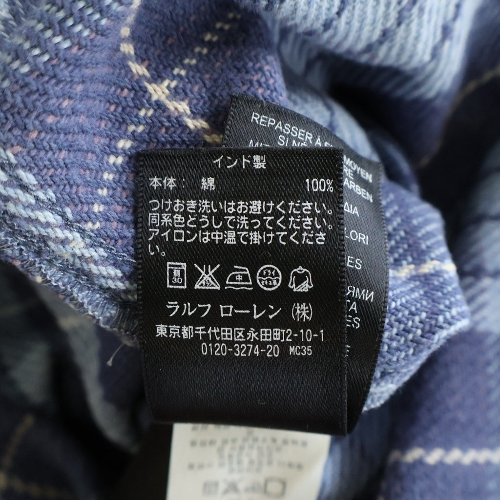 RRL(ダブルアールエル) コットンツイル スナップボタンヘビネル 長袖チェックシャツジャケット ブルー