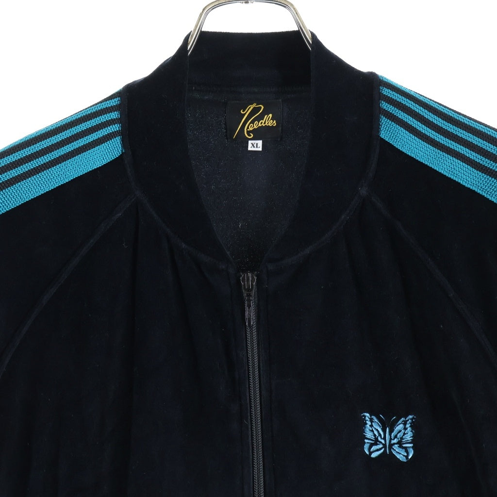 Needles(ニードルス) 24SS RC Track Jacket ベロア パピヨンエンブロイダリー トラックジャケット ジャージ ブラック/ブルー 0T233