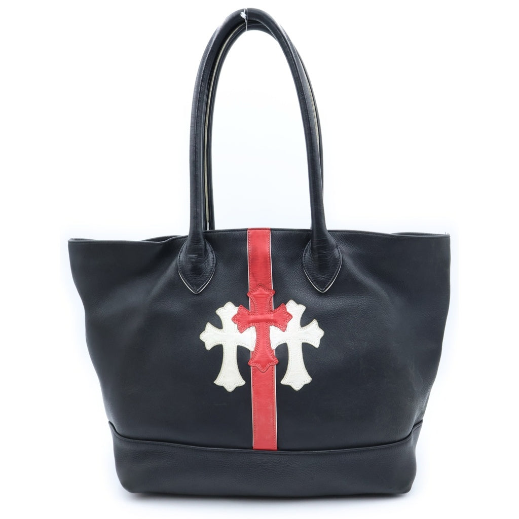 CHROME HEARTS(クロムハーツ) CEMETERY CROSS TOTE BAG セメタリークロスパッチ レザー トートバッグ ブラック レディース