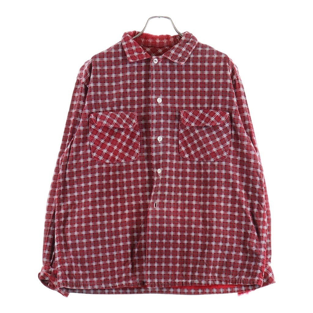 VINTAGE(ヴィンテージ) 60S VINTAGE PRINT CORDUROY SHIRT ヴィンテージ プリントチェック 猫目ボタン 長袖コーデュロイシャツ レッド