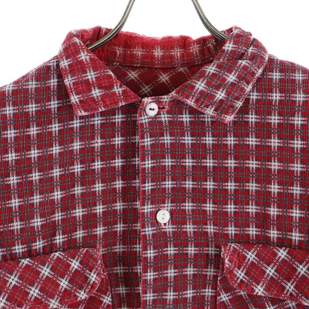 VINTAGE(ヴィンテージ) 60S VINTAGE PRINT CORDUROY SHIRT ヴィンテージ プリントチェック 猫目ボタン 長袖コーデュロイシャツ レッド
