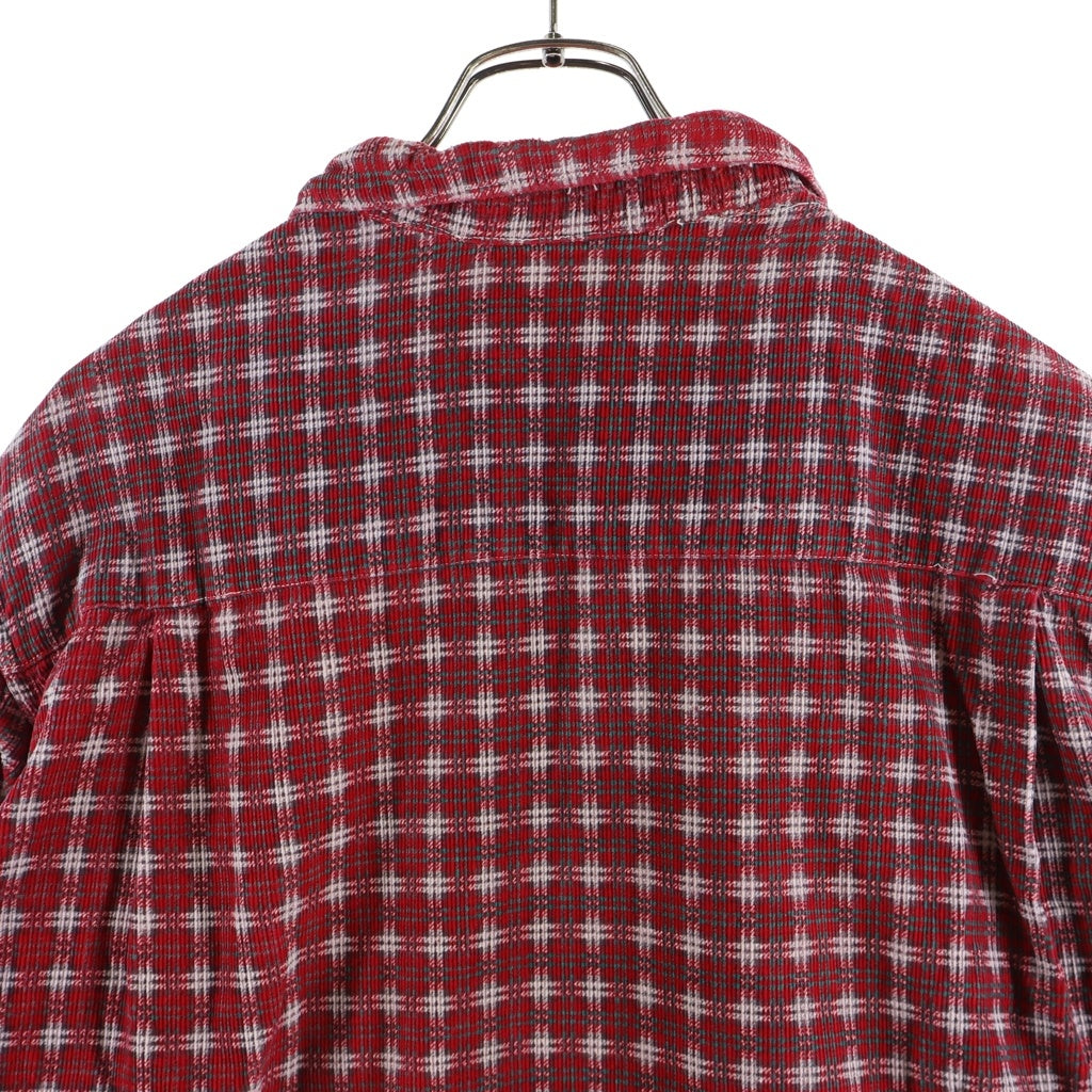 VINTAGE(ヴィンテージ) 60S VINTAGE PRINT CORDUROY SHIRT ヴィンテージ プリントチェック 猫目ボタン 長袖コーデュロイシャツ レッド