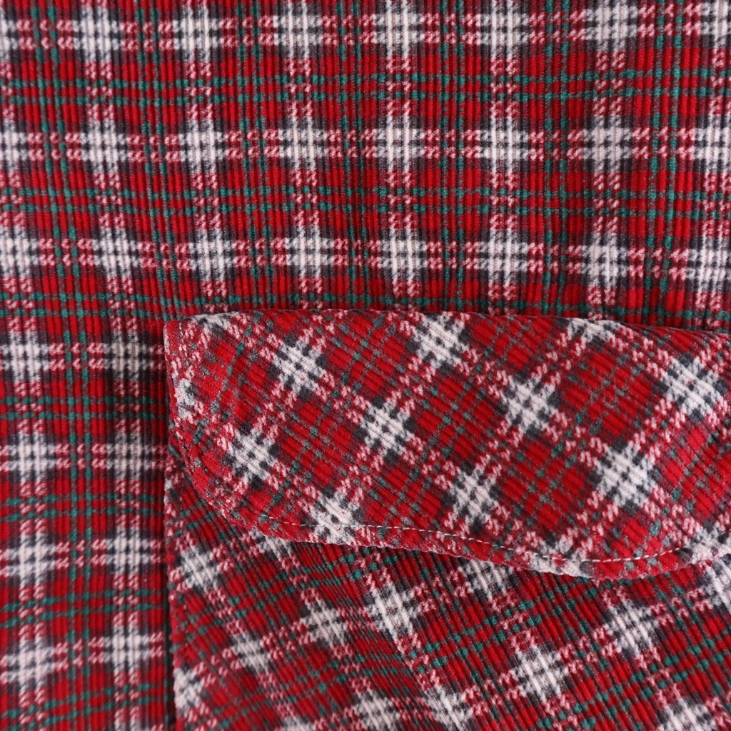 VINTAGE(ヴィンテージ) 60S VINTAGE PRINT CORDUROY SHIRT ヴィンテージ プリントチェック 猫目ボタン 長袖コーデュロイシャツ レッド