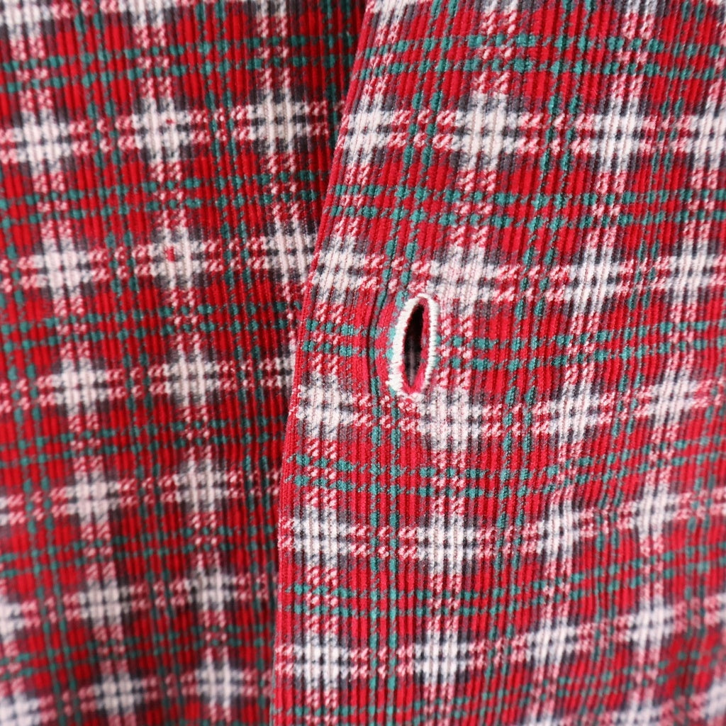 VINTAGE(ヴィンテージ) 60S VINTAGE PRINT CORDUROY SHIRT ヴィンテージ プリントチェック 猫目ボタン 長袖コーデュロイシャツ レッド