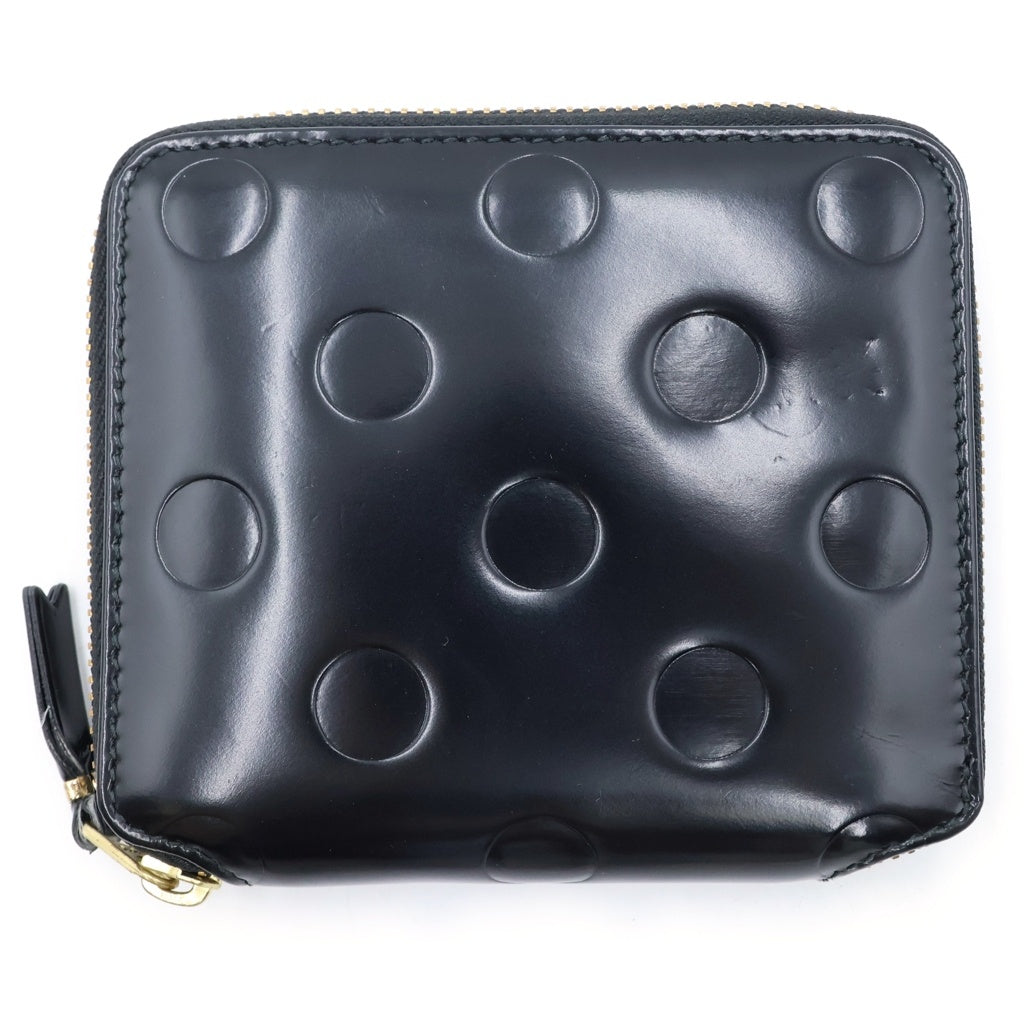 COMME des GARCONS(コムデギャルソン) BLACK POLKA DOTS EMBOSSED ポルカドットエンボス レザー ラウンドジップ 二つ折り財布 ウォレット ブラック SA2100NE レディース