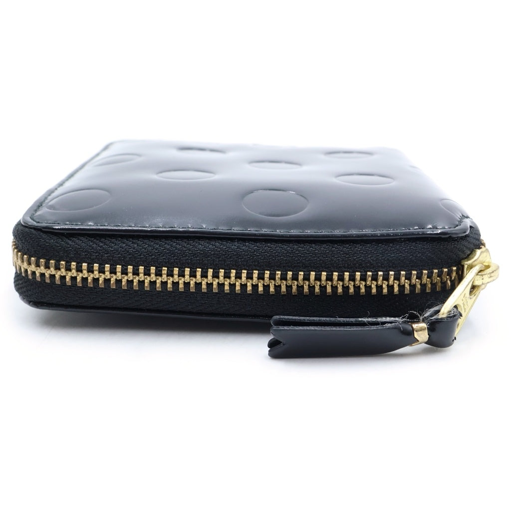 COMME des GARCONS(コムデギャルソン) BLACK POLKA DOTS EMBOSSED ポルカドットエンボス レザー ラウンドジップ 二つ折り財布 ウォレット ブラック SA2100NE レディース