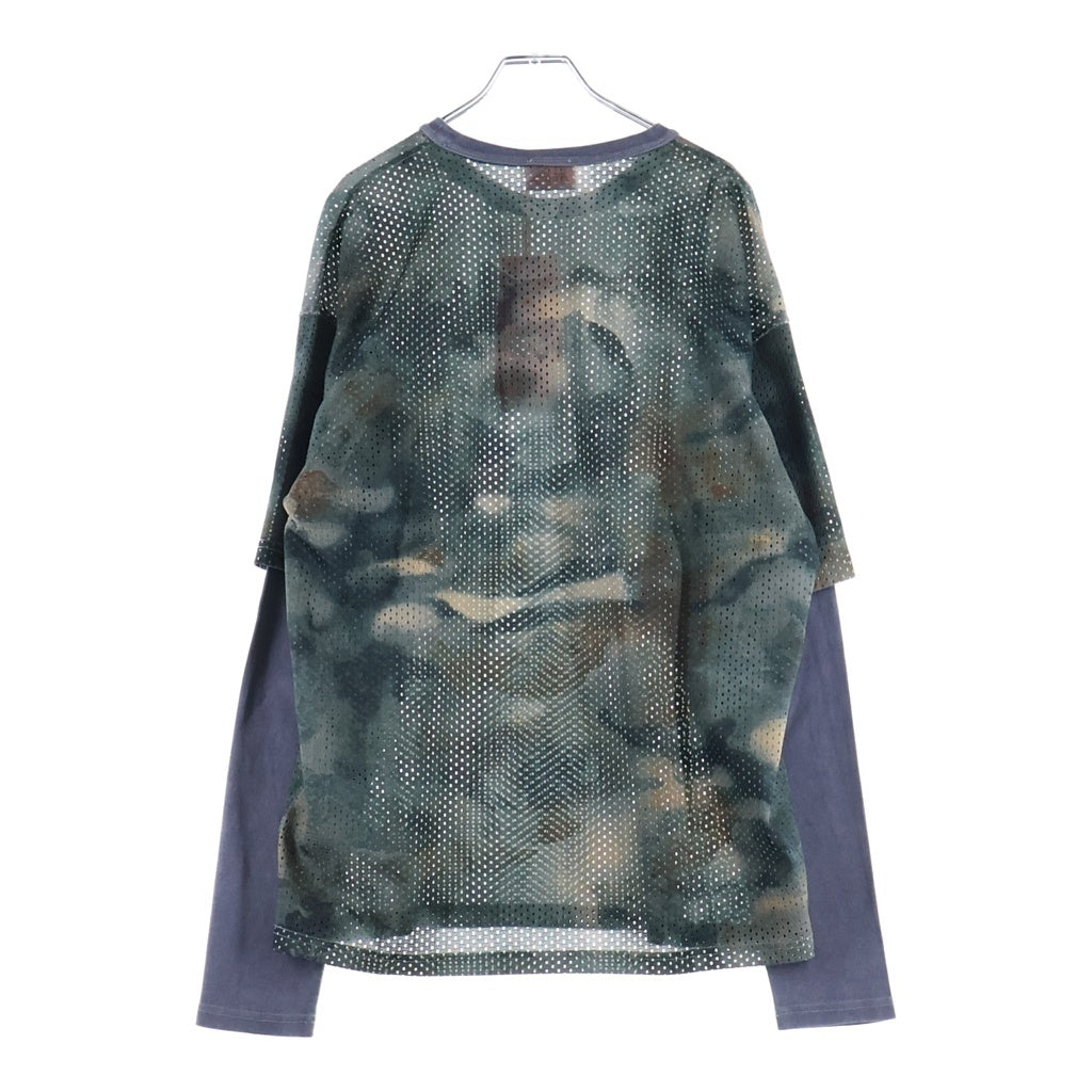 DIESEL(ディーゼル) T-MESH-BOXT-LS メッシュ ボクシー グラフィックプリント レイヤード クルーネック 長袖Tシャツ カットソー ブルー A19943