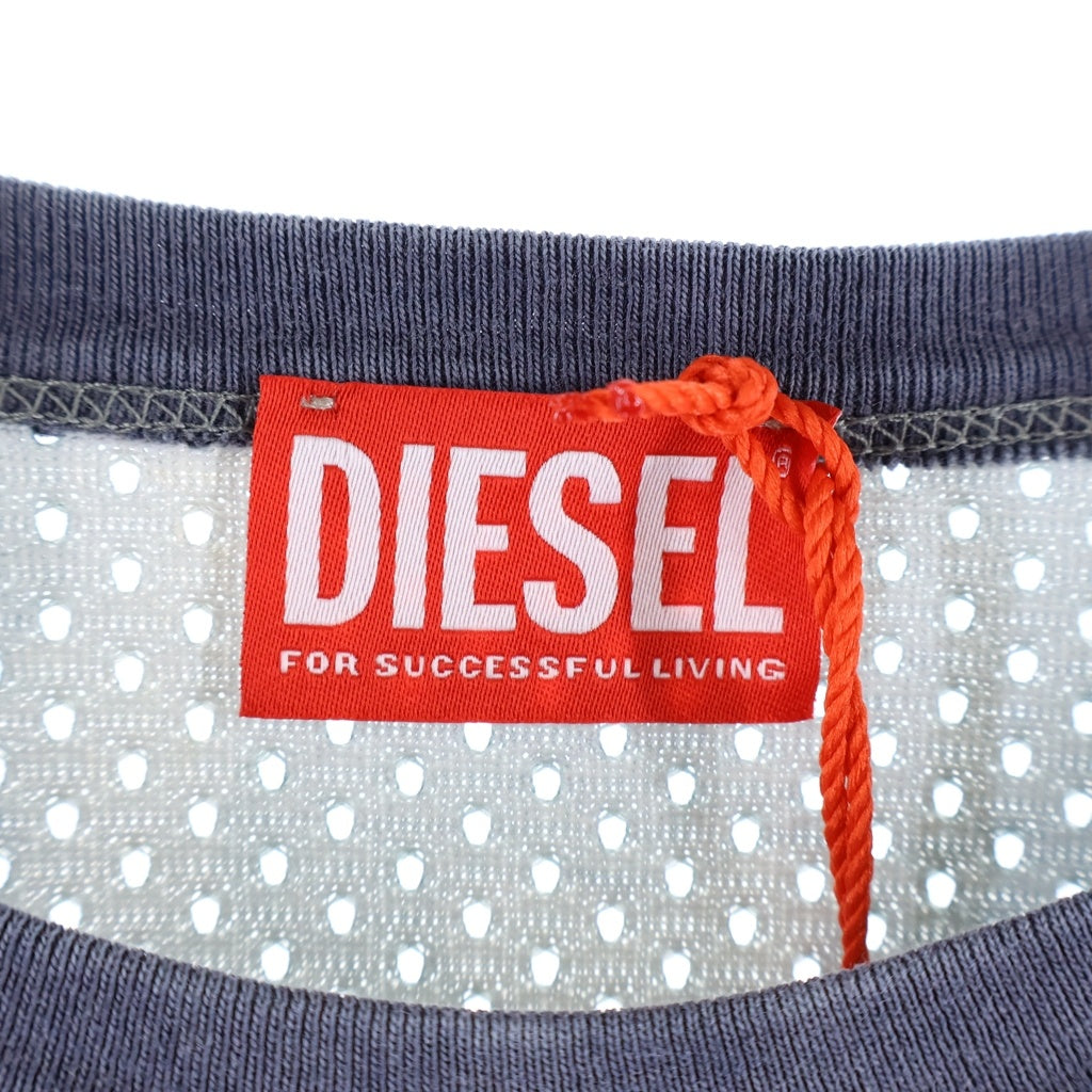 DIESEL(ディーゼル) T-MESH-BOXT-LS メッシュ ボクシー グラフィックプリント レイヤード クルーネック 長袖Tシャツ カットソー ブルー A19943
