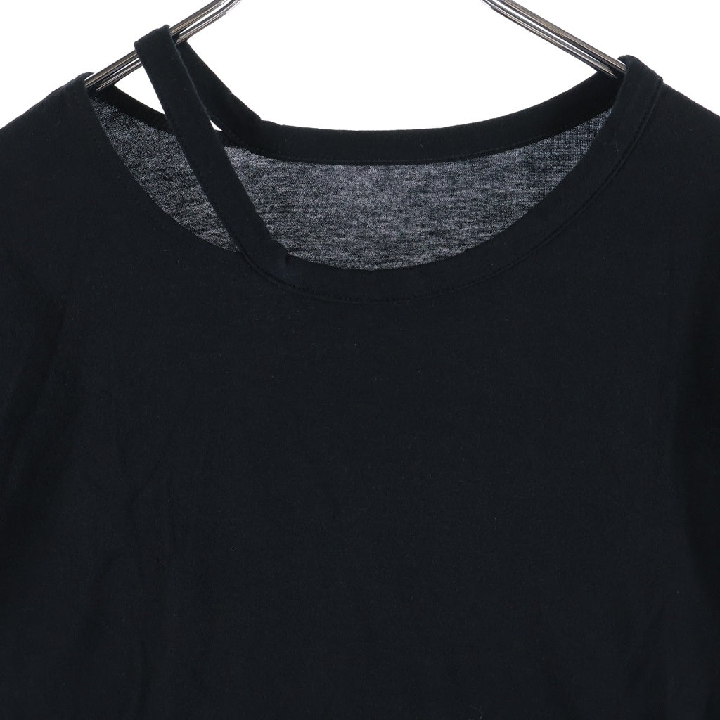 Yohji Yamamoto(ヨウジヤマモト) 26SS COTTON VISCOSE SINGLE SLIT DETAIL SHORT SLV T コットン ビスコース シングル スリット ディテール 半袖Tシャツ カットソー レディース ブラック FW-T20-078