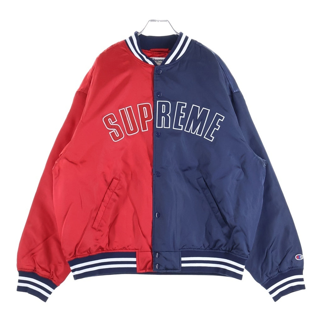 SUPREME(シュプリーム) 26SS ×Champion Satin Varsity Jacket チャンピオン バイカラー サテンバーシティジャケット レッド/ネイビー