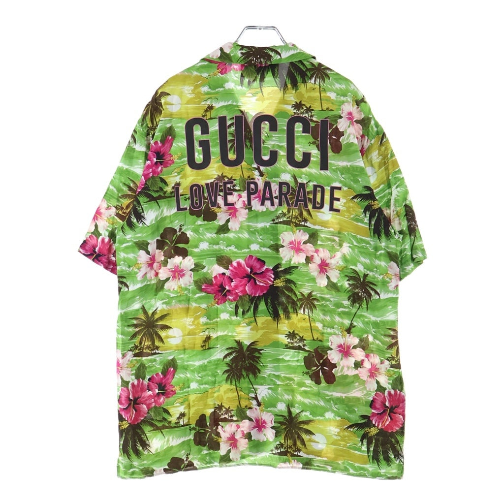 GUCCI(グッチ) 22AW PRINTED BOWLING SHIRT プリンテッド ボーリング レーヨン オープンカラー 半袖シャツ グリーン 694124 ZAJST