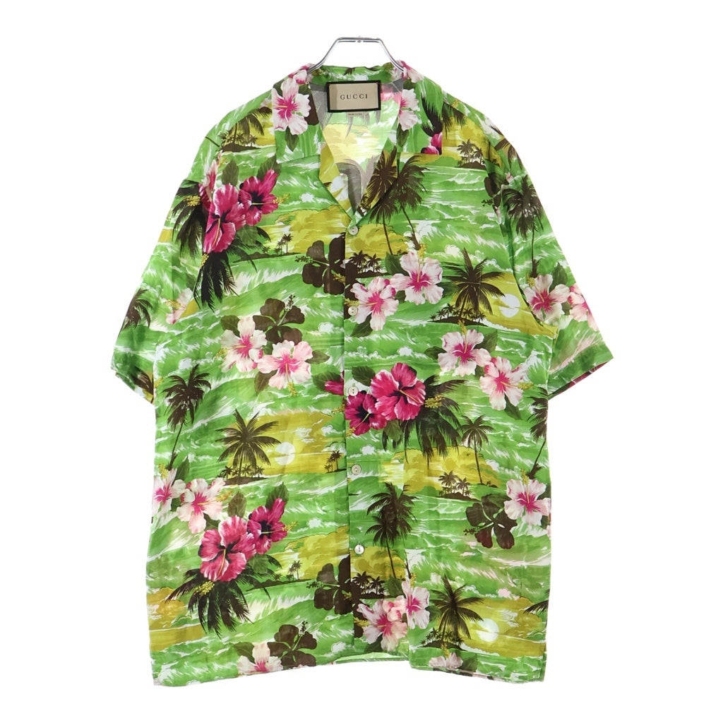 GUCCI(グッチ) 22AW PRINTED BOWLING SHIRT プリンテッド ボーリング レーヨン オープンカラー 半袖シャツ グリーン 694124 ZAJST