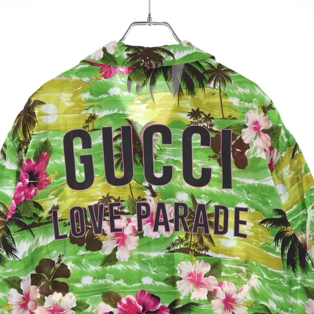GUCCI(グッチ) 22AW PRINTED BOWLING SHIRT プリンテッド ボーリング レーヨン オープンカラー 半袖シャツ グリーン 694124 ZAJST