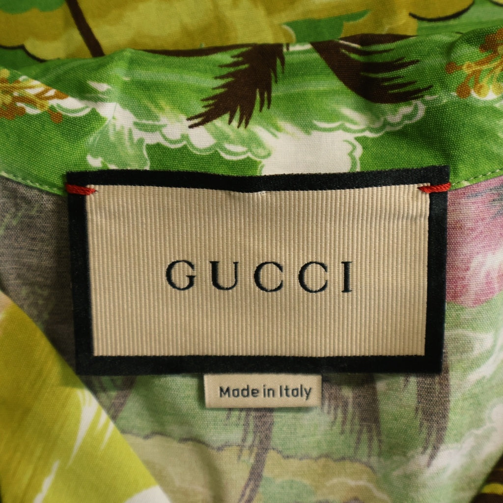 GUCCI(グッチ) 22AW PRINTED BOWLING SHIRT プリンテッド ボーリング レーヨン オープンカラー 半袖シャツ グリーン 694124 ZAJST